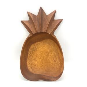 Vintage MCM Handcrafted Wooden Pineapple Serving Tray / Trinket Dish 13" x 8"